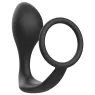 Plug anal avec anneau pénien Addicted Toys en silicone noir – vue d'ensemble avant