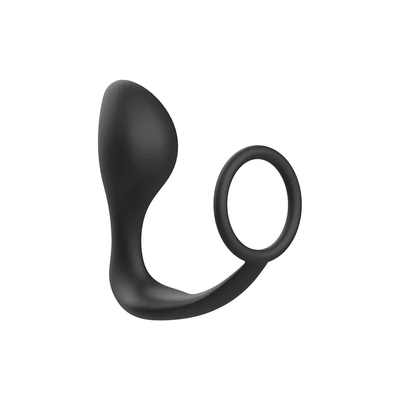 Plug anale con anello penieno Addicted Toys in silicone nero – vista frontale completa