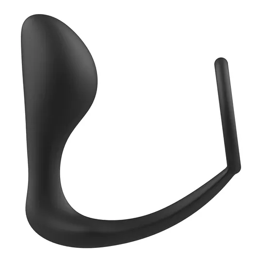 Black silicone anal plug with cock ring by Addicted Toys – front overall view