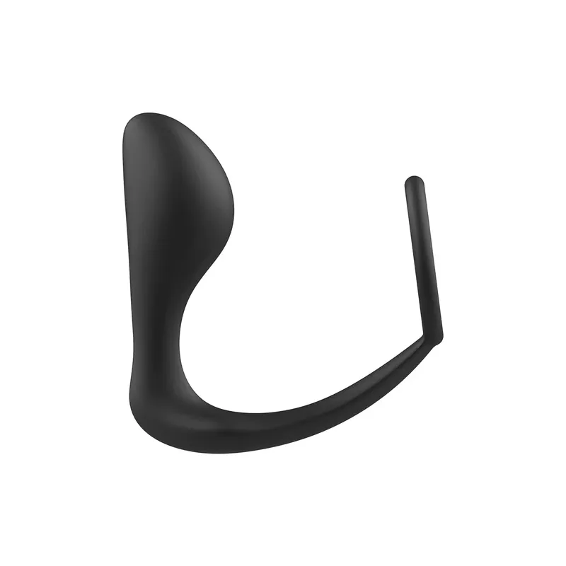 Black silicone anal plug with cock ring by Addicted Toys – front overall view