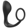 Plug anal avec anneau pénien Addicted Toys en silicone noir – vue d'ensemble avant
