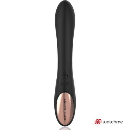 Vibratore coniglio Anne's Desire nero e oro con telecomando orologio WATCHME, due motori indipendenti in silicone medicale.
