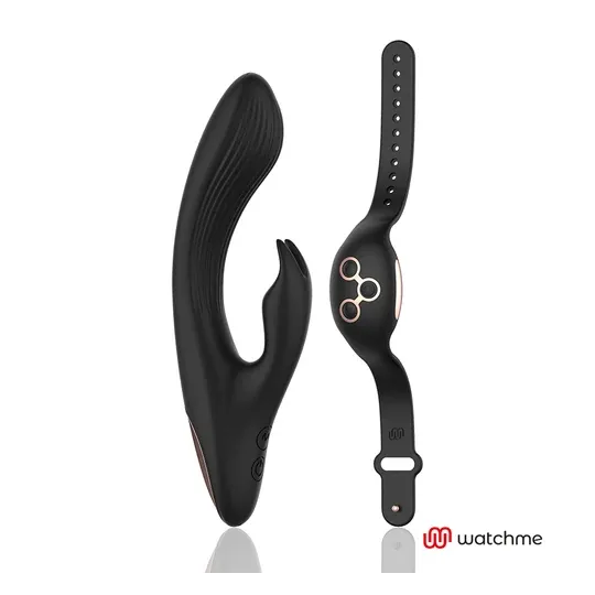 Anne's Desire rabbit vibrator black and gold with WATCHME watch remote control, dual motors, medical silicone.