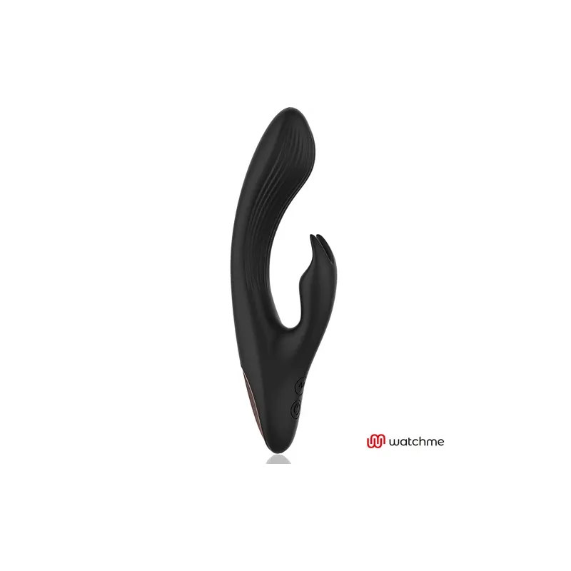 Vibratore coniglio Anne's Desire nero e oro con telecomando orologio WATCHME, due motori indipendenti in silicone medicale.