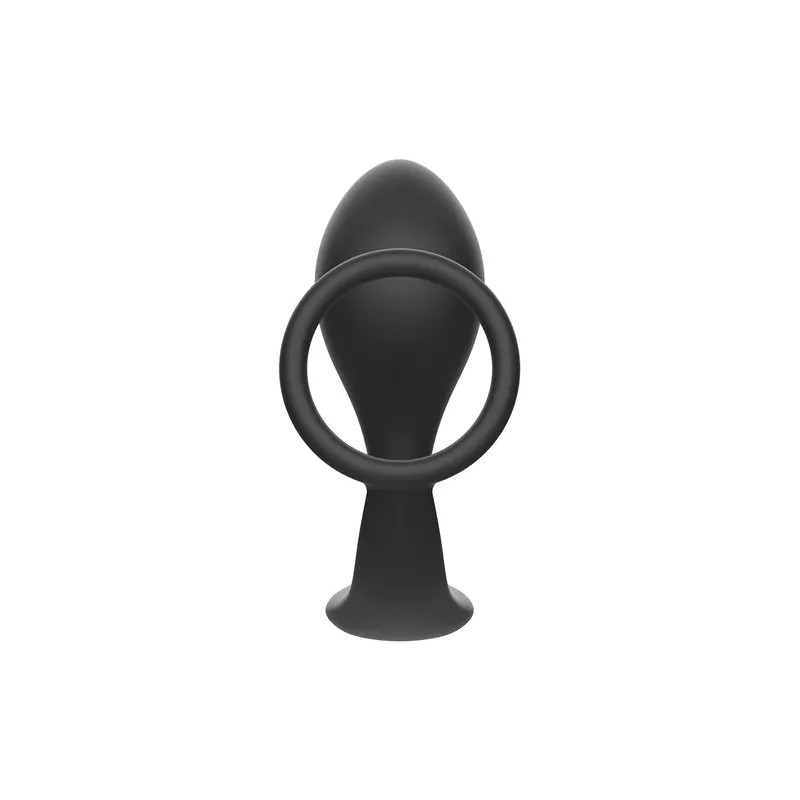 Plug anale con anello penieno Addicted Toys in silicone nero – vista frontale completa
