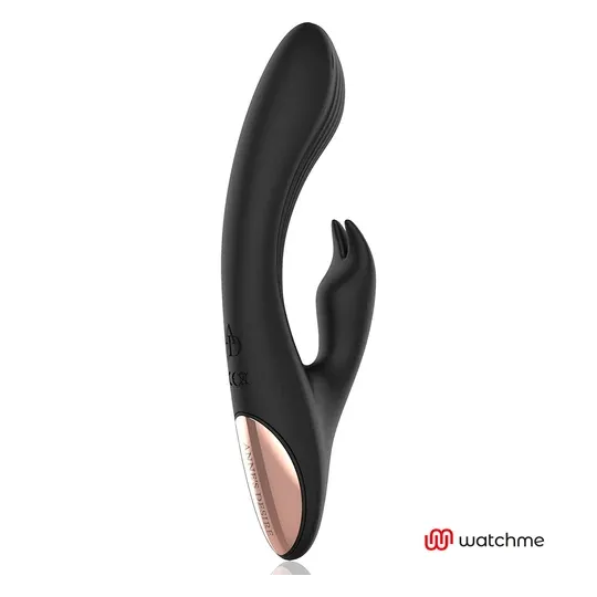 Anne's Desire rabbit vibrator black and gold with WATCHME watch remote control, dual motors, medical silicone.