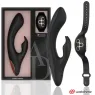 Vibromasseur lapin Anne's Desire noir et or avec télécommande montre WATCHME, deux moteurs indépendants en silicone médical.
