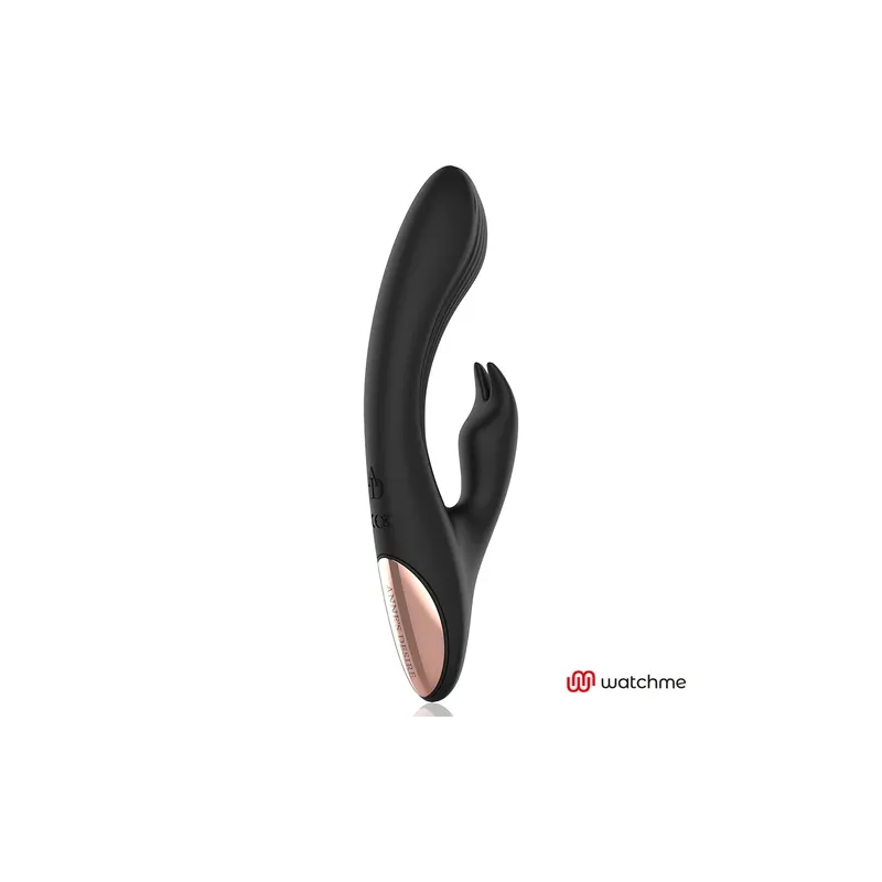 Vibratore coniglio nero Anne's Desire WatchMe con orologio telecomando, doppio motore, silicone medicale, impermeabile