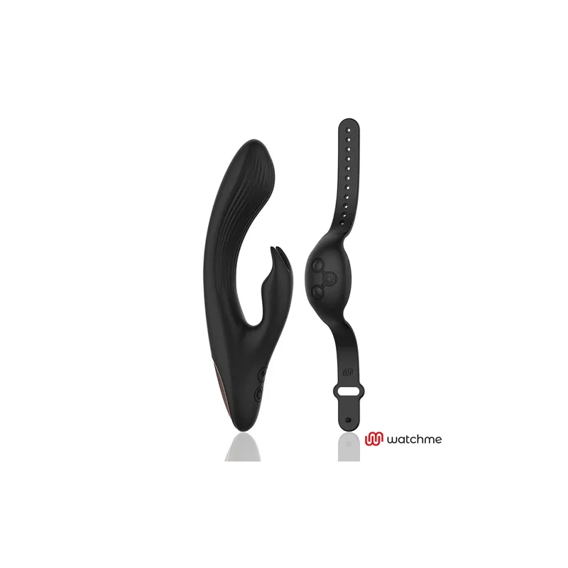 Vibratore coniglio nero Anne's Desire WatchMe con orologio telecomando, doppio motore, silicone medicale, impermeabile