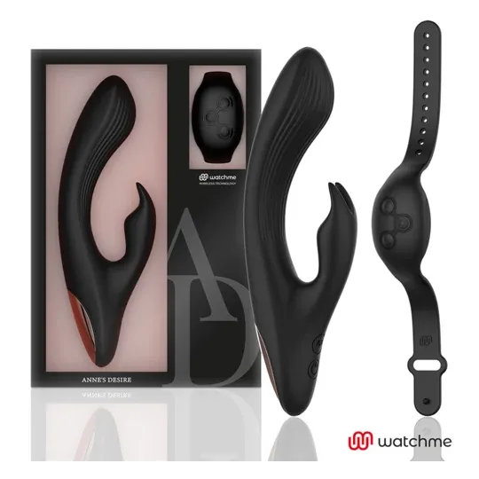 Vibromasseur rabbit noir Anne's Desire WatchMe avec montre télécommande, double moteur, silicone médical étanche