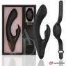 Vibratore coniglio nero Anne's Desire WatchMe con orologio telecomando, doppio motore, silicone medicale, impermeabile