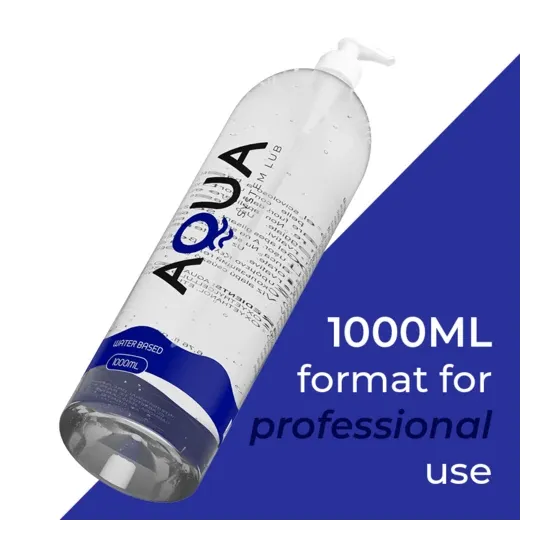 Flacone trasparente di lubrificante AQUA QUALITY a base d'acqua, 1000 ml, incolore e inodore.