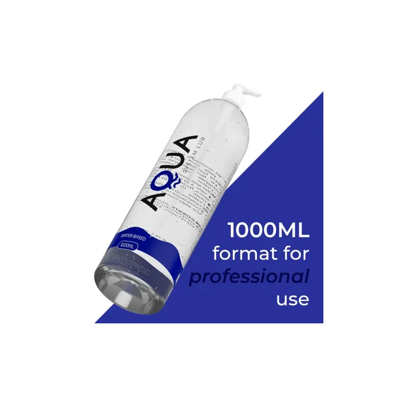 Flacone trasparente di lubrificante AQUA QUALITY a base d'acqua, 1000 ml, incolore e inodore.