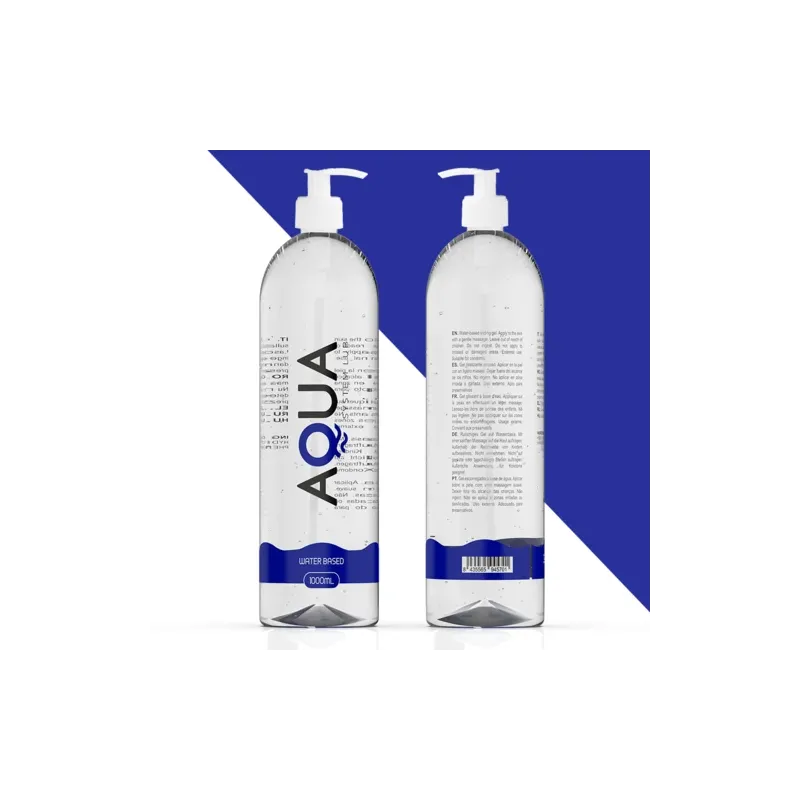 Flacone trasparente di lubrificante AQUA QUALITY a base d'acqua, 1000 ml, incolore e inodore.