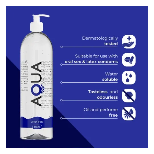 Flacon transparent de lubrifiant AQUA QUALITY à base d'eau, 1000 ml, incolore et inodore.