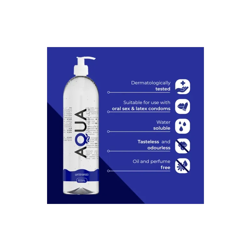 Botella transparente de lubricante AQUA QUALITY a base de agua, 1000 ml, incoloro e inodoro.