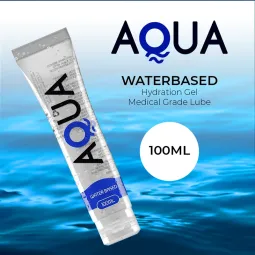 Lubricante a base de agua AQUA QUALITY 100 ml en botella transparente, inodoro y sin residuos.