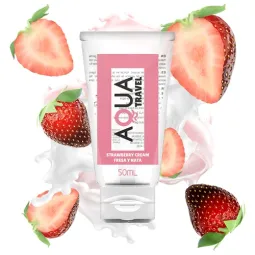 Water-based lubricant strawberry cream flavor AQUA TRAVEL travel size tube 50 ml