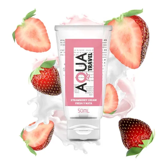Lubricante hidrosoluble sabor crema de fresa AQUA TRAVEL tubo tamaño viaje 50 ml
