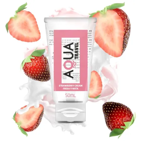 Lubrifiant hydrosoluble saveur crème de fraise AQUA TRAVEL en tube de voyage 50 ml