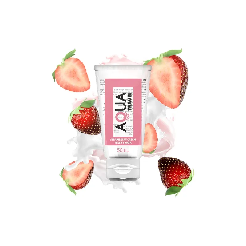 Lubricante hidrosoluble sabor crema de fresa AQUA TRAVEL tubo tamaño viaje 50 ml