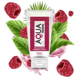 Lubricante a base de agua AQUA TRAVEL sabor frambuesa silvestre, tamaño viaje 50 ml, color rosa claro