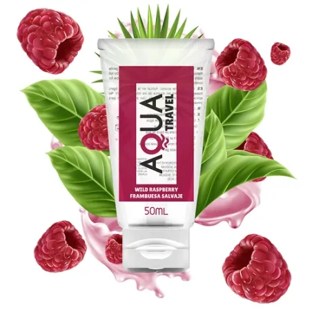 Lubrificante a base d'acqua AQUA TRAVEL gusto lampone selvatico, formato viaggio 50 ml, colore rosa chiaro