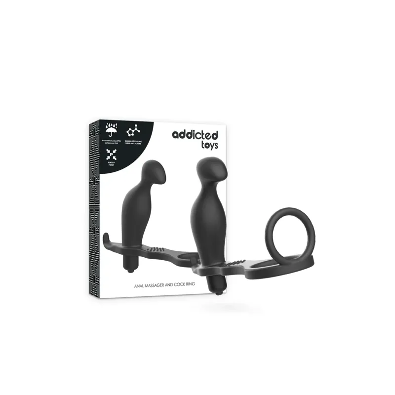 Plug anale vibrante con anello in silicone nero Addicted Toys - massaggiatore prostatico