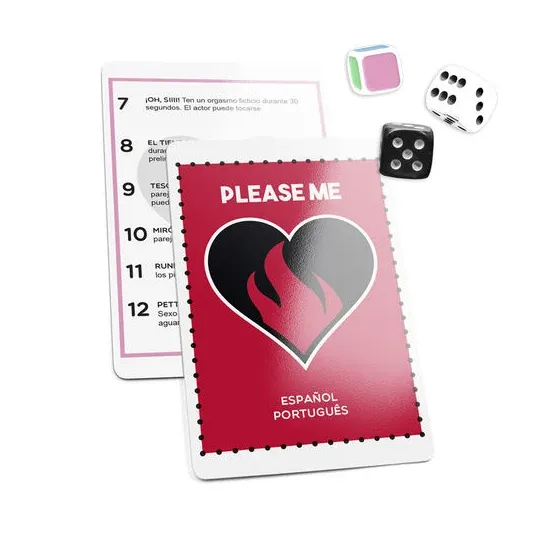 Adult surprise board game ARIA Please Me - box with colorful dice and cards