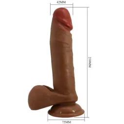 Dildo vibrante rotante realistico 21 cm Baile, color pelle, base ventosa, 5 modalità vibrazione rotazione spinta, texture venosa