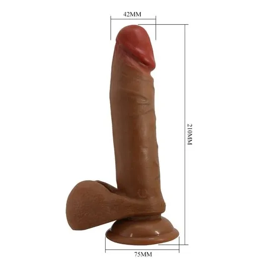 Dildo vibrante rotante realistico 21 cm Baile, color pelle, base ventosa, 5 modalità vibrazione rotazione spinta, texture venosa