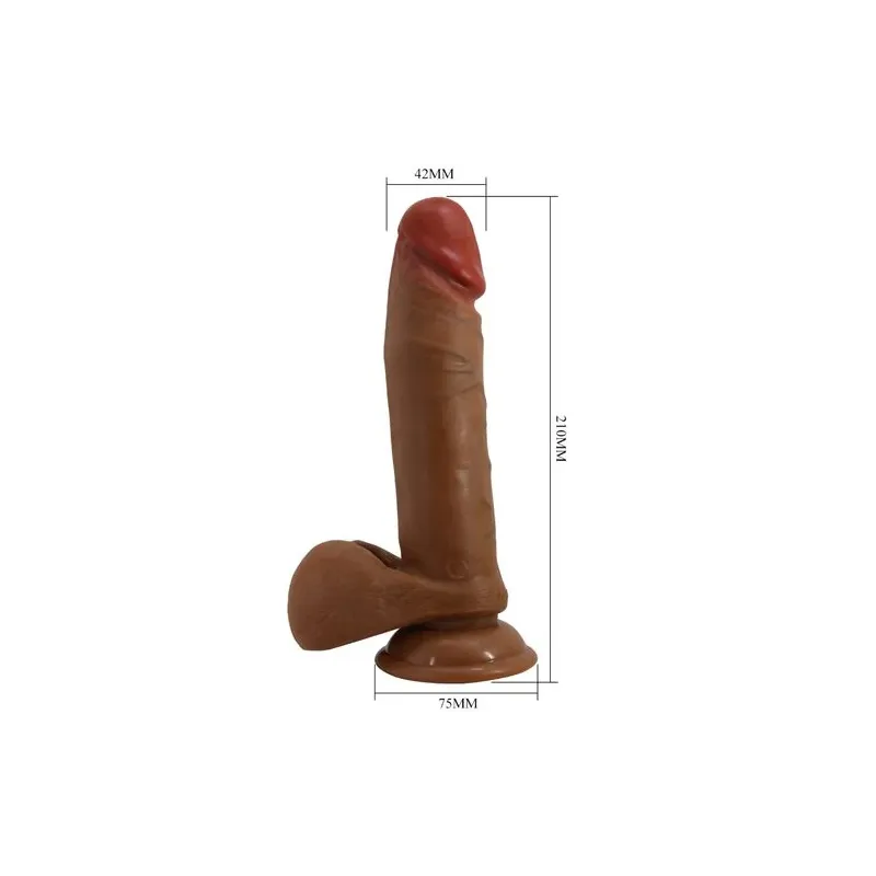Dildo vibrante rotante realistico 21 cm Baile, color pelle, base ventosa, 5 modalità vibrazione rotazione spinta, texture venosa