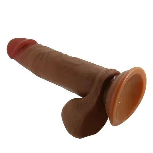 Realistischer Vibrator-Dildo 21 cm von Baile, hautfarben, Saugnapfbasis, 5 Vibrations-Rotations-Stoßmodi, Adertextur.