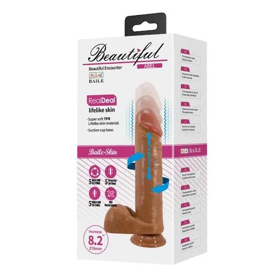 Realistischer Vibrator-Dildo 21 cm von Baile, hautfarben, Saugnapfbasis, 5 Vibrations-Rotations-Stoßmodi, Adertextur.