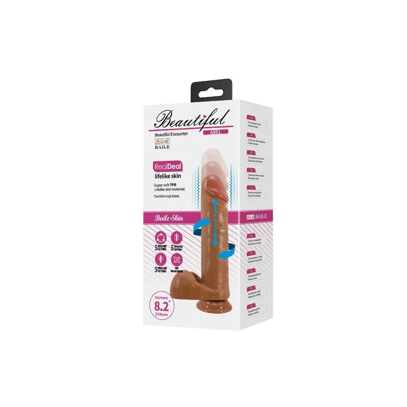 Baile Vibrators realistic vibrating rotating thrusting dildo 21 cm, flesh tone, suction cup base, textured veins, 5 modes.