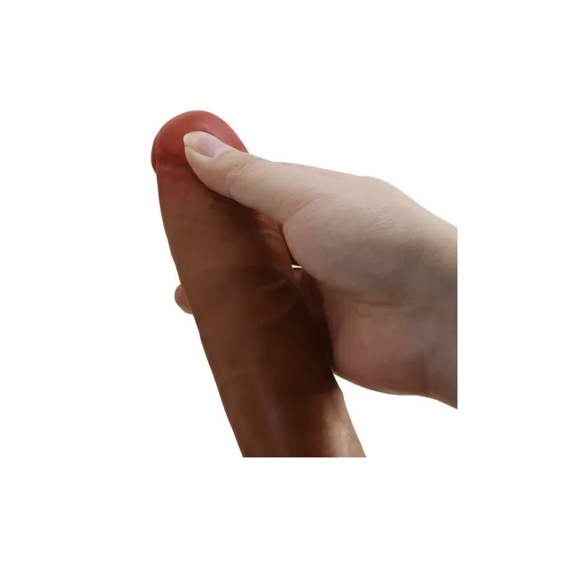 Realistischer Vibrator-Dildo 21 cm von Baile, hautfarben, Saugnapfbasis, 5 Vibrations-Rotations-Stoßmodi, Adertextur.