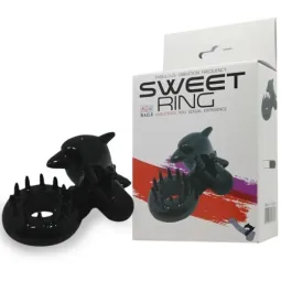 Anillo vibrante Baile For Him negro con estimulador de clítoris delfín, vibraciones potentes de silicona