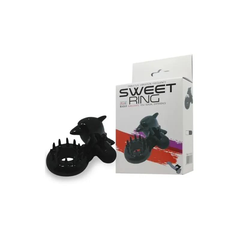 Vibrationsring Baile For Him schwarz mit Delfin-Klitorisstimulator, starke Vibrationen aus Silikon