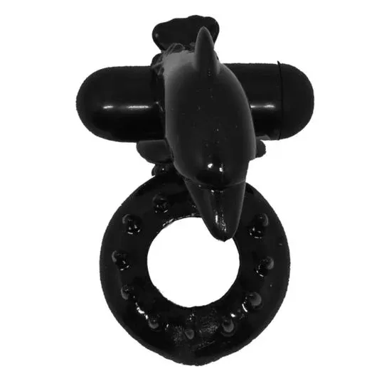Black vibrating ring Baile For Him with dolphin clitoral stimulator, powerful silicone vibrations