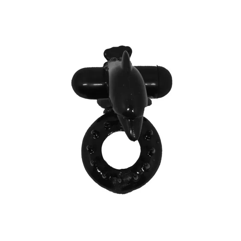 Anneau vibrant Baile For Him noir avec stimulateur clitoris dauphin, vibrations puissantes en silicone
