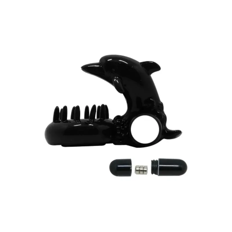 Vibrationsring Baile For Him schwarz mit Delfin-Klitorisstimulator, starke Vibrationen aus Silikon