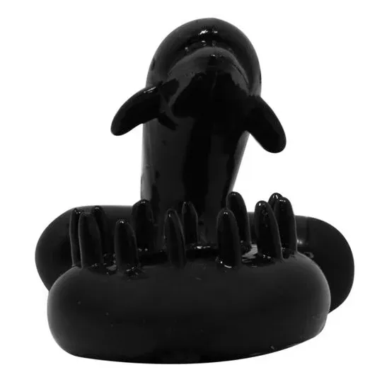 Anneau vibrant Baile For Him noir avec stimulateur clitoris dauphin, vibrations puissantes en silicone