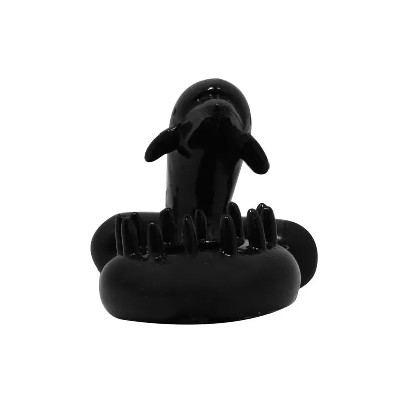 Anillo vibrante Baile For Him negro con estimulador de clítoris delfín, vibraciones potentes de silicona