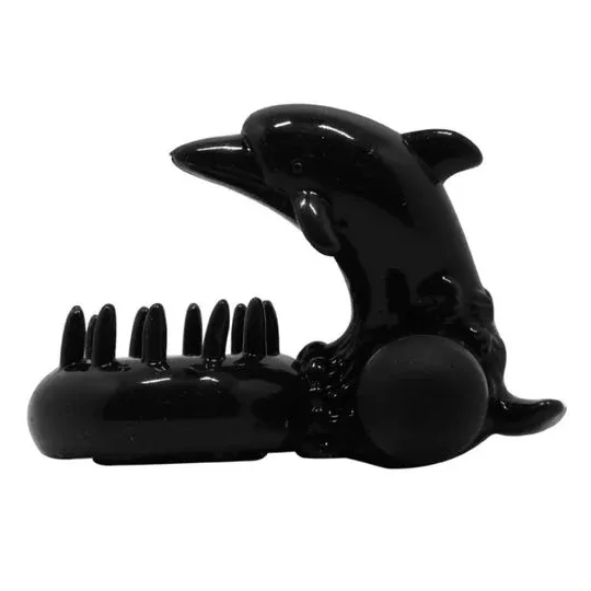 Anello vibrante Baile For Him nero con stimolatore clitorideo a delfino, vibrazioni potenti in silicone