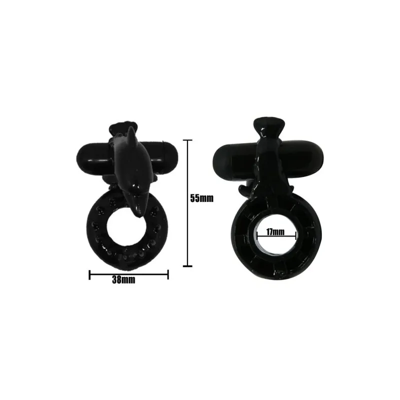Black vibrating ring Baile For Him with dolphin clitoral stimulator, powerful silicone vibrations