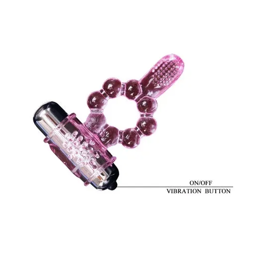 Anello vibrante doppia stimolazione Baile For Him rosa con 10 ritmi di vibrazione e linguetta anale.