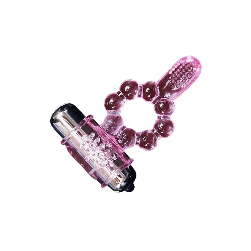 Anello vibrante doppia stimolazione Baile For Him rosa con 10 ritmi di vibrazione e linguetta anale.