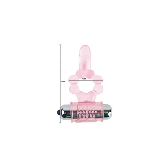 Anneau vibrant double stimulation Baile For Him rose avec 10 rythmes de vibration et languette anale.