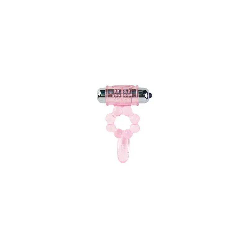 Anneau vibrant double stimulation Baile For Him rose avec 10 rythmes de vibration et languette anale.