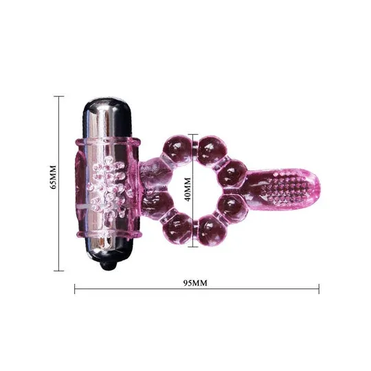 Anillo vibrante doble estimulación Baile For Him rosa con 10 ritmos de vibración y lengüeta anal.